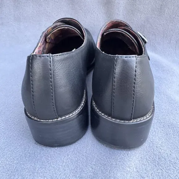 Korks Theodore Monk Shoes Womens Size 8 Black Strap Buckle Block Heel Wingtip - Picture 6 of 10